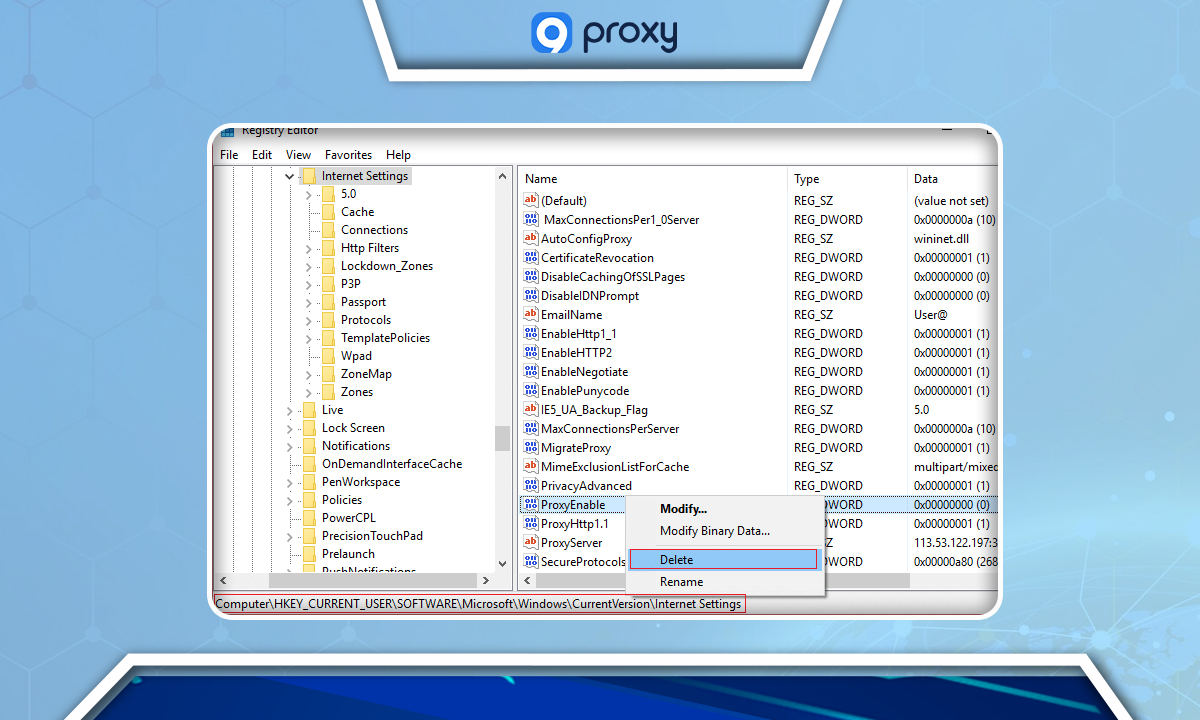 Disable Proxy Settings via Registry Edit