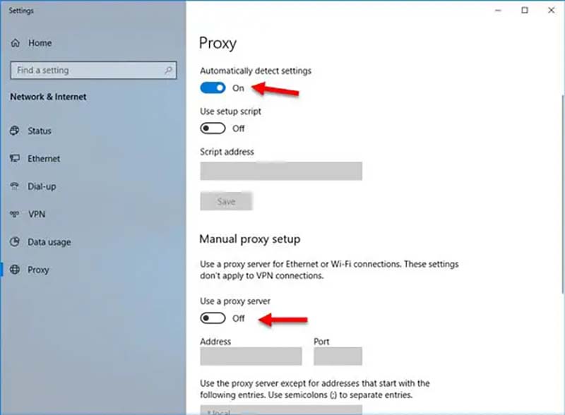 Deactivate Manual Proxy Configuration