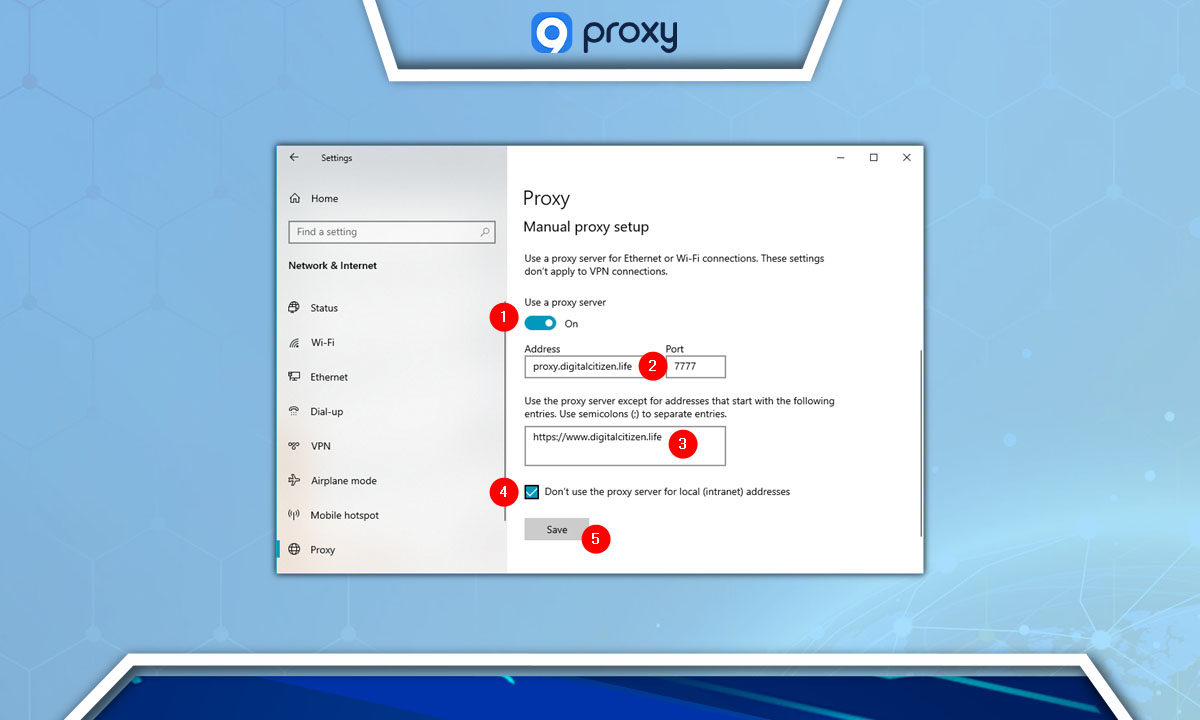 Fill in the Proxy IP address